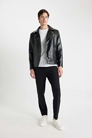 DeFacto Slim Fit Polo Yaka Astarlı Suni Deri Mont C5715AX24AUBK27