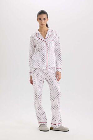 DeFacto Fall in Love Pijama Takımı Uzun Kollu Üst Esnek Belli Uzun Boy Alt D2281AX24WNER98