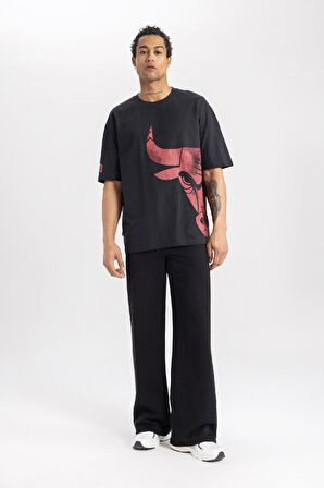 DeFactoFit NBA Chicago Bulls Oversize Geniş Kalıp Bisiklet Yaka Kısa Kollu Tişört B3889AX24SPBK34