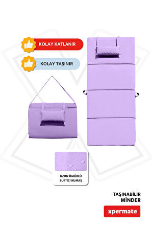 XPERMATE Katlanır Şezlong Minderi - Taşınabilir Kamp Yatağı Su Itici Kumaş 180x60x2 Lila