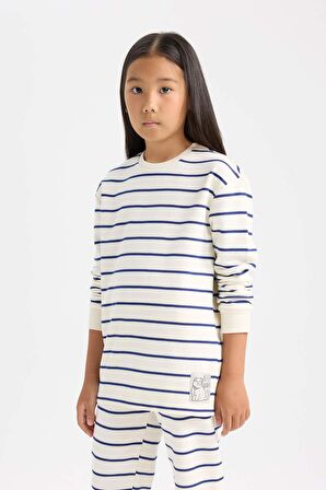 DeFacto Kız Çocuk Pijama Takım Çizgili Uzun Kollu Üst Beli Lastikli Uzun Alt D7747A824WNER85