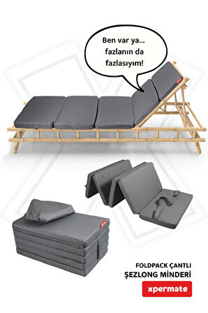 XPERMATE Katlanır Şezlong Minderi Fermuarlı Çantalı Cepli FoldPack 30x60x25cm Antrasit