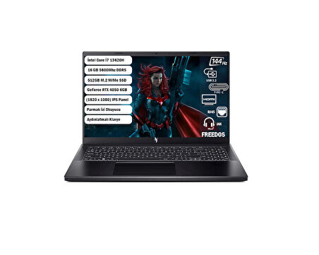ACER Nitro V 15 i7-13620H 16 GB 512 GB SSD RTX 4050-6 GB 15.6" FHD IPS 144Hz FreeDOS NH.QNBEY.002