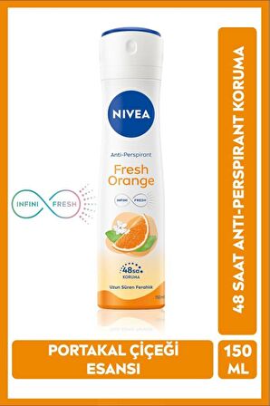 Nivea Kadın Sprey Deodorant Fresh Orange 150ml, Ter Kokusuna Karşı 48 Saat Koruma, Portakal Kokusu