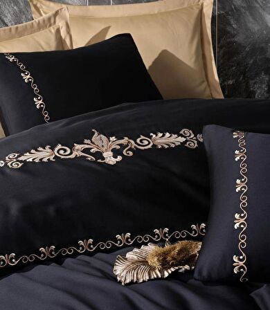 Cotton Box Brode Nakışlı Çift Kişilik Saten Nevresim Takımı Gloria Gold