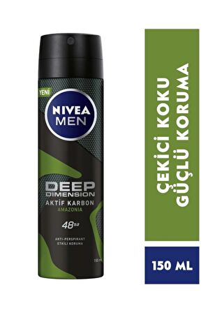 Nivea Men Erkek Sprey Deodorant Deep Dimension Amazonia 150ml, 48 Saat Anti-perspirant Ter Koruması