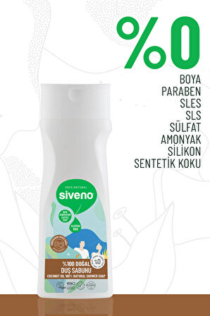 Siveno %100 Doğal Duş Sabunu Hindistan Cevizli Kokulu Nemlendirici Duş Jeli 5 Değerli Bitki Vegan 300 ml