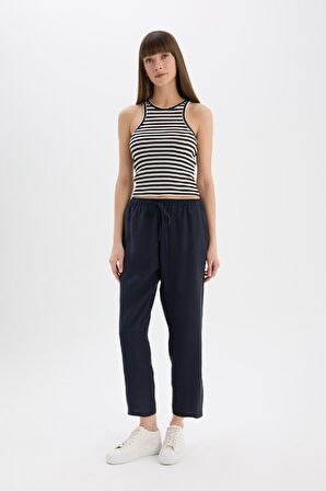 Straight Fit Çift Cepli Yüksek Bel Düz Paça Modal Pantolon