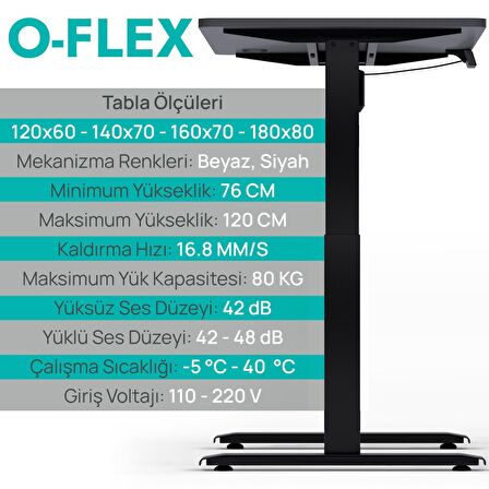 O-Flex Tek Motorlu Elektrikli Yükseklik Ayarlı Masa - 140x70 - Beyaz