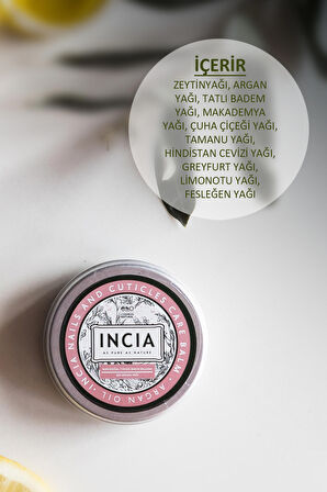 INCIA %100 Doğal Tırnak Bakım Balmı Yoğun Nemlendirici Kremi Argan Yağlı Organik Vegan 15 ml