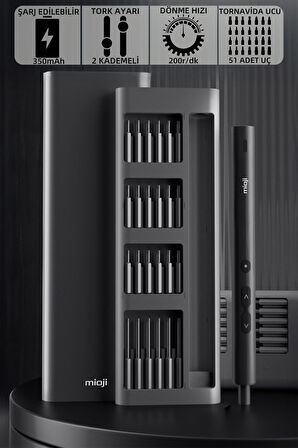 Mioji Mio PS51 200RPM 62 Parça Şarj Edilebilir Tornavida Seti