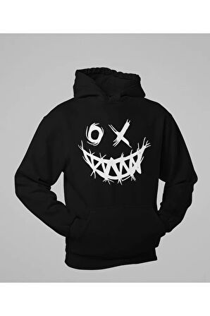 Tasarım Gülen Yüz Baskılı Unisex Oversize Hoodie