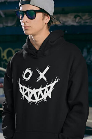 Tasarım Gülen Yüz Baskılı Unisex Oversize Hoodie