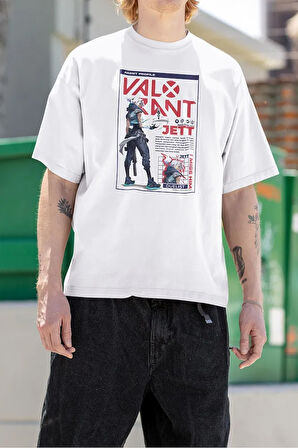 Valorant Dualist Karakter Baskılı Unisex Tişört, Oversize Jett Oyun Karakteri Tişört