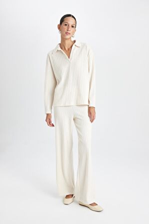 DeFacto Wide Leg Geniş Paça Eşofman Altı Normal Bel Fitilli Kaşkorse Kumaş Basic Düz B2405AX24AUBG186