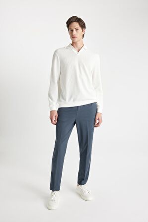 DeFacto Regular Fit Polo Yaka Jakarlı Triko Sweatshirt A9785AX24AUWT32