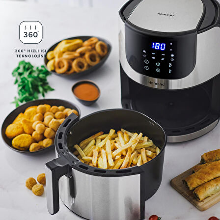 Homend Airfryday 2502H 8 Farklı Program, 5 Litre Dokunmatik Ekranlı Fritöz Inox