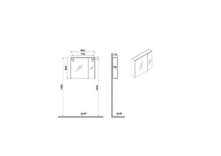 VitrA Mia 67705 Asimetrik Dolaplı Ayna, Parlak Antrasit, 80 cm