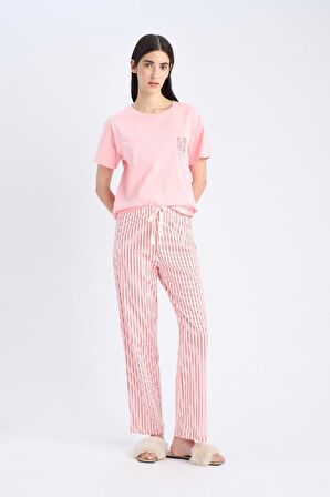DeFacto Pijama Takımı Kısa Kollu Üst Esnek Belli Uzun Altı-Fall in Love E0857AX25SPPN149