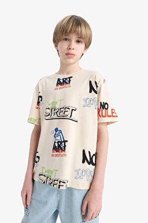 DeFacto Erkek Çocuk Bisiklet Yaka Baskılı Kısa Kollu Tişört D9492A825SMBG74