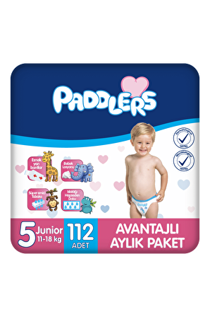 Paddlers Bebek Bezi 5 Numara Junior 112 Adet (11-18 Kg) Aylık Paket