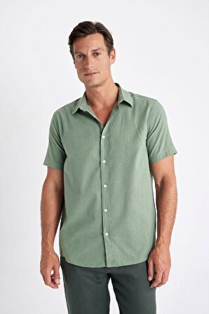 DeFacto Regular Fit Yazlık Polo Yaka Pamuklu Basic Düz Kısa Kollu Gömlek D1057AX24SMKH450
