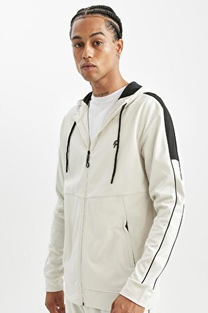 DeFactoFit  Standart Fit Normal Kesim Skuba Dalgıç Kumaş Kapüşonlu Sporcu Fermuarlı Sweatshirt B4535AX24AUBG721