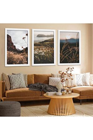 Gold Aynalı Pleksi Çerçeveli Papağan Aynalı Üçlü Mdf Tablo Seti