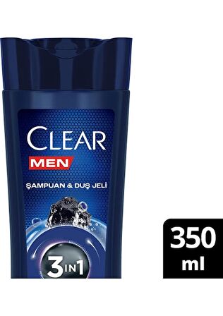 Clear Men 3 In 1 Şampuan & Duş Jeli Arındırıcı Kömür Saç Yüz Vücut Için 350 ml x 3 Adet