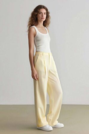 DeFacto Straight Fit Keten Kumaş Palazzo Pantolon Yüksek Bel Uzun Boy F0112AX25SMYL503