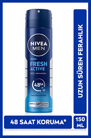 MEN Erkek Sprey Deodorant Fresh Active 150ml, Ter Kokusuna Karşı 48 Saat Koruma, Uzun Süre Ferahlık