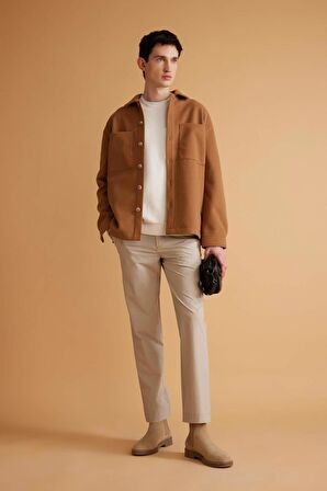 DeFacto Relax Fit Polo Yaka Yün Görünümlü Gömlek Ceket B7382AX24SPBN302