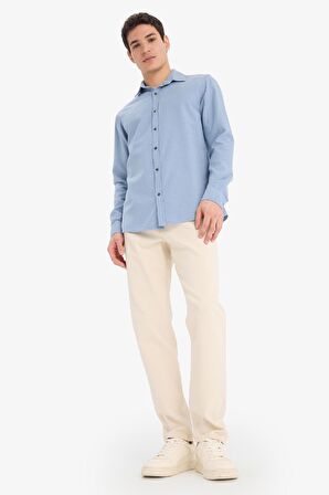 Slim Fit Dar Kesim Pamuklu Uzun Kollu Gömlek