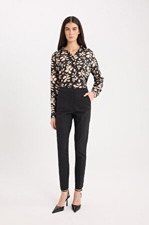 Oversize Geniş Kalıp Gömlek Yaka Baskılı Uzun Kollu Tunik