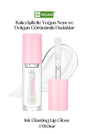 Dudaklara Dolgun, Pürüzsüz ve Işıltılı Görünüm Sunan Gloss Peripera Ink Glasting Lip Gloss (1 Clear)