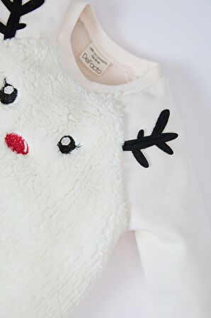 DeFacto Kız Bebek Yılbaşı Temalı 2'li Takım Bisiklet Yaka Pelüş Sweatshirt Beli Lastikli Tayt D6512A524WNWT47