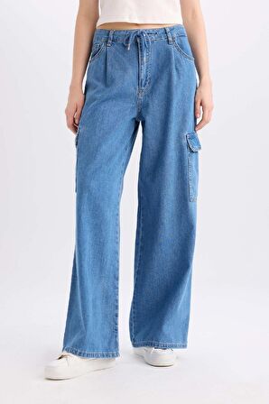 DeFacto Wide Leg Kargo Yüksek Bel Uzun Yumuşak Jean Pantolon C1244AX24SMNM28
