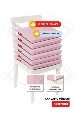 Xpermate Fermuarlı 6'lı Sandalye Minderi Su İtici Kumaş 40x40 Cm Pembe