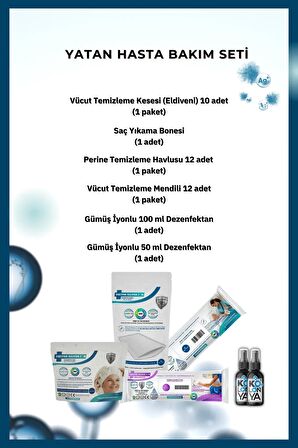 Gümüş İyonlu Yatan ve Evde Hasta Bakım Seti 12'li Perine Temizleme Mendili Hediyeli