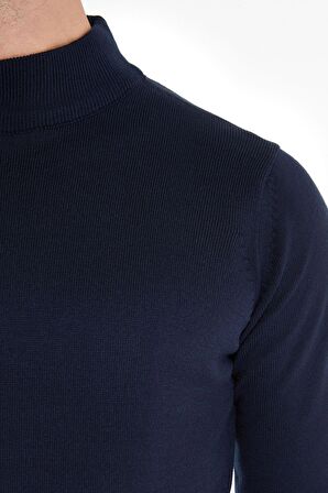 Lacivert Yarım Balıkçı Triko Kazak | XL