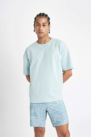 DeFactoFit Regular Fit Baskılı Esnek Dokulu Diz Boyu Sporcu Deniz Şortu B5992AX24HSBE107