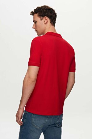 Ds Damat Regular Fit Kırmızı Pike Dokulu %100 Pamuk Kıvrılmaz Polo Yaka Nakışlı T-Shirt 4HC14ORT51000 4HC14ORT51000