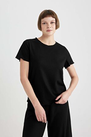 DeFacto Regular Fit Bisiklet Yaka Casual Kısa Kollu Pijama Üstü-Fall in Love B6701AX24SPBK81