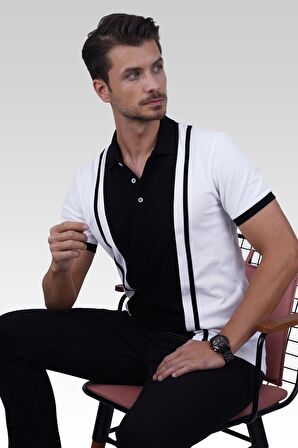 Beyaz Siyah Çift Renkli Polo Tişört