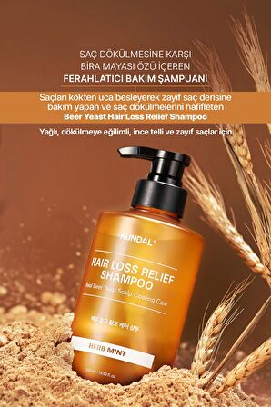 Saç Dökülmelerine Karşı Şampuan KUNDAL Hair Loss Relief Shampoo Real Beer Yeast 500 ml (Herb Mint)