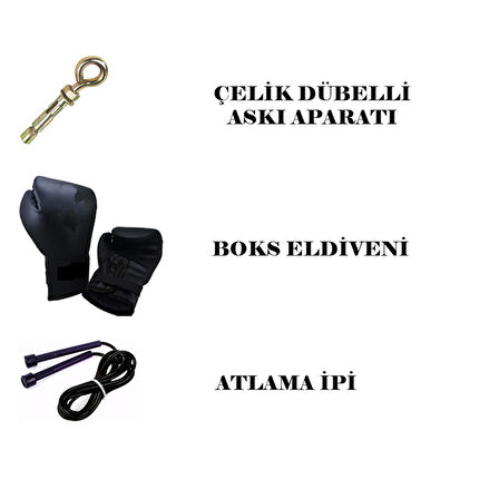 Desfabe Boxing Star 120x32 Cm Zincirli Boks Kum Torbası Siyah+Askı Aparatı+Boks Eldiveni+Atlama İpi