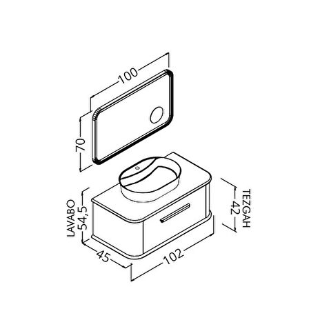 CASSE 100 CM ANTRASİT LAVABOLU BANYO DOLABI BEYAZ / KAYIN