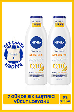 Nivea Q10 Sıkılaştırıcı Vücut Losyonu 250ml, C Vitamini, Nemlendirici, Esnek ve Elastik Cilt, X2Adet