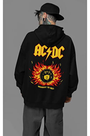 AC DC Müzik Grubu Baskılı Unisex Oversize Rock Metal Hoodie