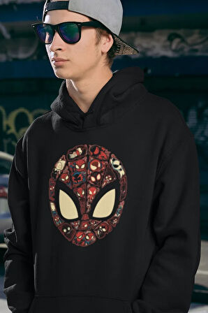 Tasarım Spider-Man Maske Baskılı Unisex Oversize Marvel Hoodie